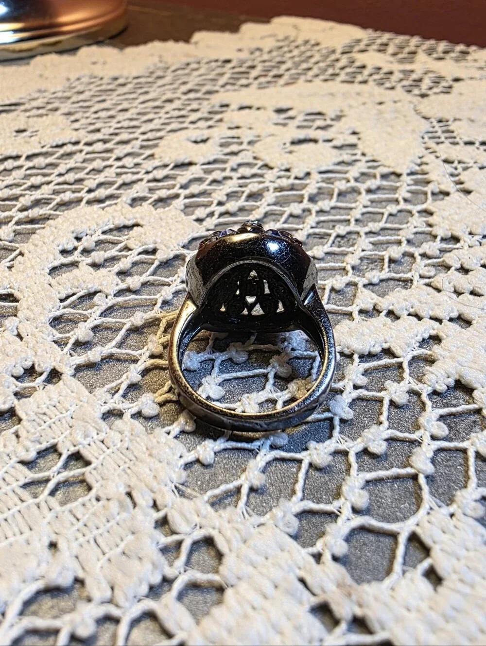 Size 8 Blue Purple Rhinestone Gunmetal Statement Cocktail Ring